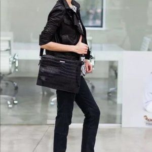 Emerson Fry Embossed Black Portfolio Clutch Bag